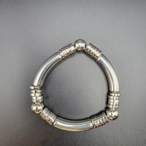 7" Chunky Curved Tube Stretch Unisex Silver Stainless Magnetic Therapy Bracelet